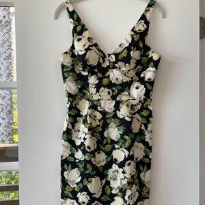 Bebe Rose Floral Mini Cocktail Dress, White, Black, Green, V-Neck, Sleeveless, S